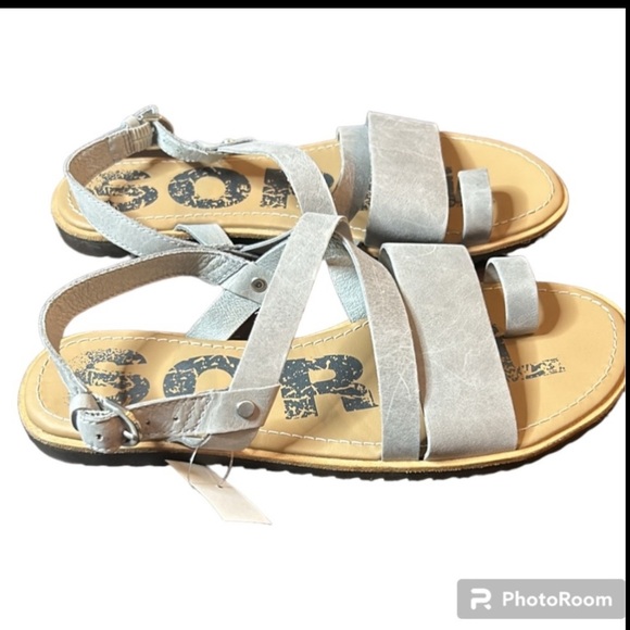 Sorel Ella Gray Criss Cross Ankle Strap Leather Sandals Size 8 NEW - Picture 1 of 8